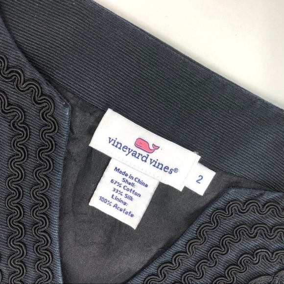Vineyard Vines silk cotton navy black tunic top 2 ribbed v-neck ric-rack trim - Picture 2 of 8